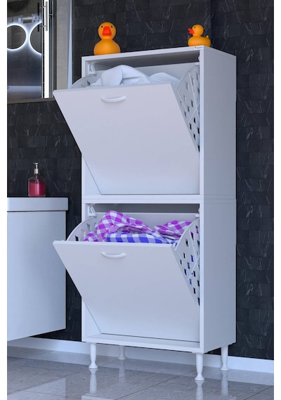 Deniz 2 Katlı Kirli Sepeti, Çok Amaçlı Banyo Dolabı - 60 X 138 X 32,5 Cm 60 Cm