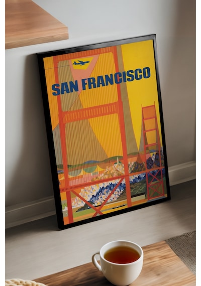 San Francisco Siyah Ahşap Çerçeveli Poster, Dekoratif Seyahat Duvar Tablosu