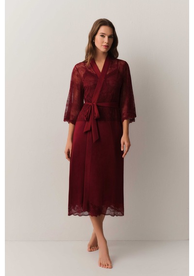 Suwen Antique Dantelli Uzun Sabahlık St4448615l102 Bordo