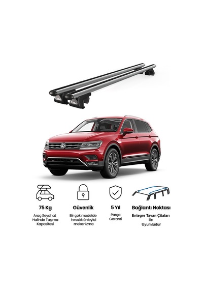 Venüs Volkswagen Touareg 2010-2018 Uyumlu Gri Ara Atkı Port Bagaj Tavan Barı