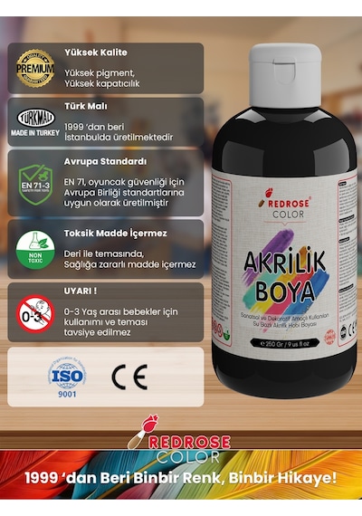 Red Rose Siyah Akrilik Boya 250 G