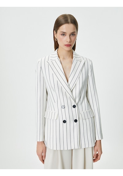 Koton Kruvaze Blazer Ceket Düğmeli Kapaklı Cepli Siyah Çizgili 4sak50056uw 4SAK50056UW9S9 Çok Renkli Koton Kruvaze Blazer Ceket Düğmeli Kapaklı Cepli Siyah Çizgili 4sak50056uw 4SAK50056UW9S9 Çok Renkli