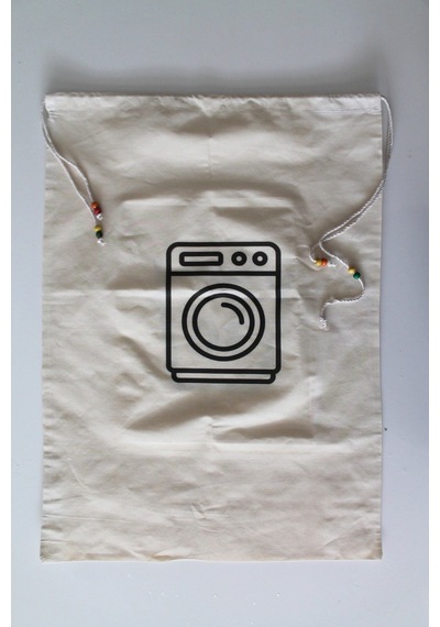 Çamaşır Makinesi Baskılı Çok Amaçlı Kirli Torbası 50x70cm Bej