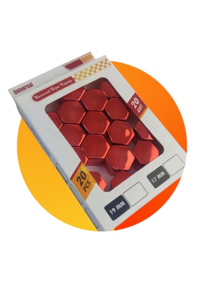17mm Düz Parlak Kırmızı Bijon Kapağı 20li Set+ Çıkarma Aparatı