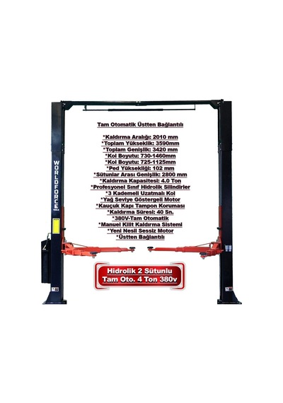 Worldforce 4 Ton Lift Hidrolik Sistem Üsten Bağlantılı Tam Otomatik Sessiz Motor 3 Teleskopik Kol 380v 2,2kw