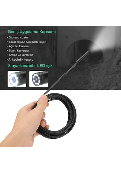Wi-fi Endeskop Yılan Kamera 1200p Su Geçirmez Sert Kablo 10 Metre