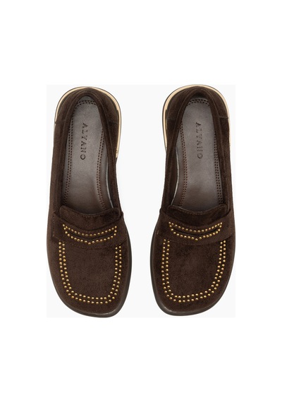 Uluru Kahve Süet Altın Detaylı Zımbalı Kadın Loafer Ayakkabı