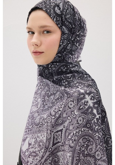 Mirsoy Scarf Eftelya Pamuk Etnik Desen Şal Siyah