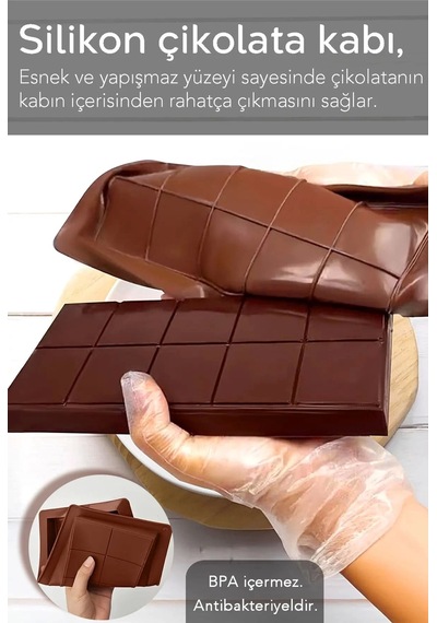 Bpa İçermez Esnek Dayanıklı Büyük Yüksek Isı Dayanıklı Dubai Çikolata Silikon Kalıbı Kabı 2 Adet Çok Renkli