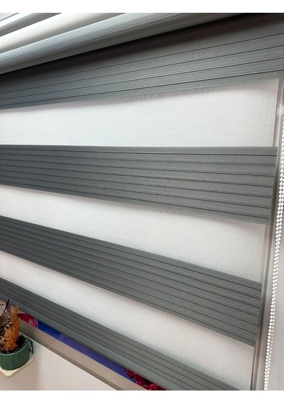 Çift Mekanizmalı Zebra Stor Perde Geniş Gri-beyaz Gri Çok Renkli