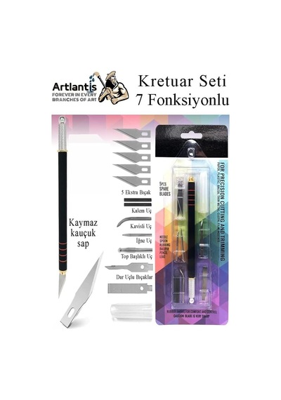 Kretuar 7 Fonksiyonlu Yedek Bıçaklı 1 Paket Hobi Maket Tasarım Neşteri Çelik Alaşımlı Paslanmaz Hassas Kesim B