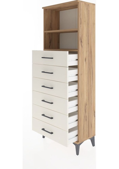 Arges Dolap 2 Raflı 6 Çekmeceli 60x30x163 Çam-aytaşı Çam