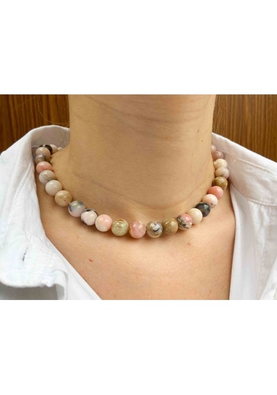 Pembe Opal Taşı Doğaltaş Kolye 10 Mm Gümüş