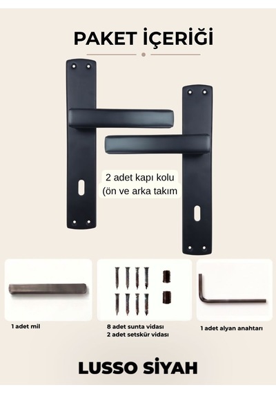 Lusso Siyah Aynalı Kapı Kolu Lüks Oda Kapı Kolu