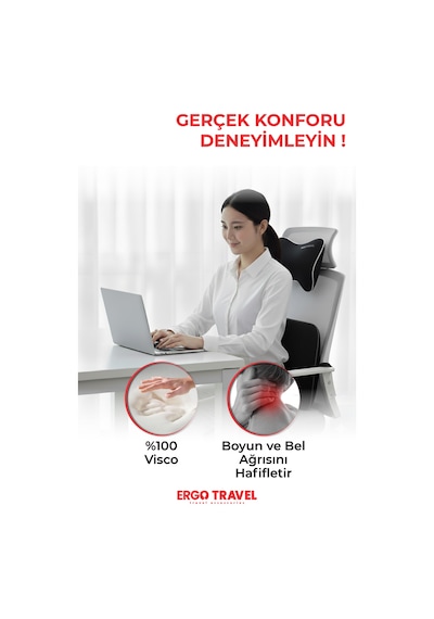 Viscofoam Carfort Büyük Visco Araç Boyun Yastığı – Visco Araç Bel Yastığı Takım - Araç Yastığı - Siyah |