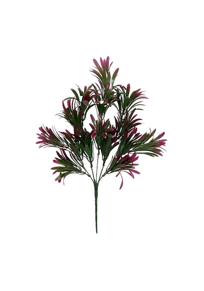 Yapay Çiçek Yeşil Bordo Renk Podocarpus Demeti 7dal 48 Çiçek Garnitür Aradal Dekoratif Yapay Bitki