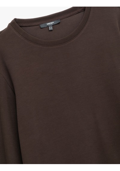 Koton Pamuklu Uzun Kollu Basic Bisiklet Yaka Sweatshirt Kahverengi 6wam70091mk Kahve
