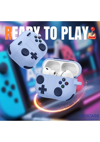 Apple Uyumlu AirPods Pro 3 Oyun Kolu Tasarım Silikon Kılıf Mavi