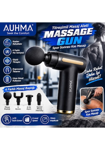 Auhma Massage Gun 6 Kademeli Titreşimli Masaj Aleti - Lisinya Siyah
