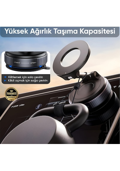 Audi A3 2003-2004-2005-2006-2007-2008-2009-2010-2011-2012-2013 Oto Telefon Tutucu, Güçlü Neomidyum Mıknatıslı, Kilitlenen Vakum Teknolojisi Siyah