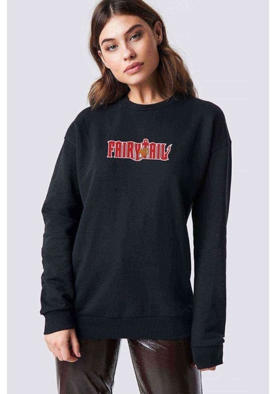 Fairy Tail 2 Baskılı Siyah Kadın Sweatshirt