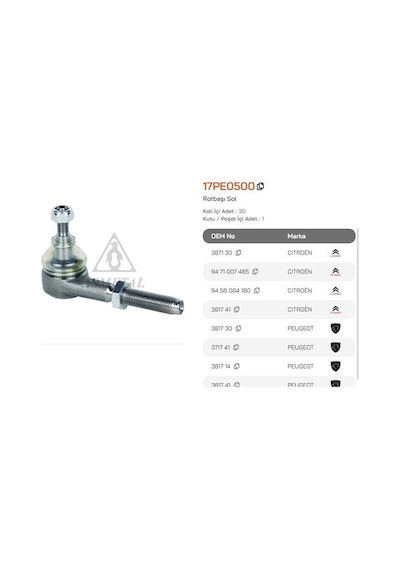 Asmetal 17pe0500 Rotbaşı Sol P106 P206 P307 C4 Ax Saxo Xantia 96 Dfm Succe 1.6 16v 09 10 3b1837016cb -