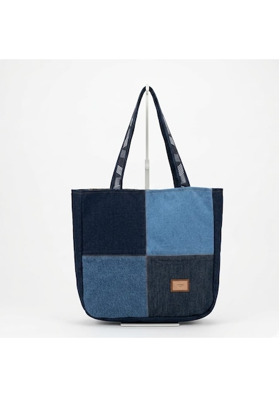 Kadın Denim Patchwork El Yapımı Özel Tasarım Büyük Boy Tote Omuz Çantası Çok renkli