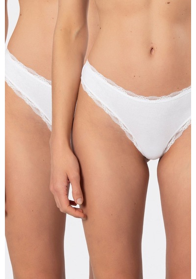 Türen Kadın Likralı Ribana Dantelli String 2'li Paket 927/beyaz Beyaz