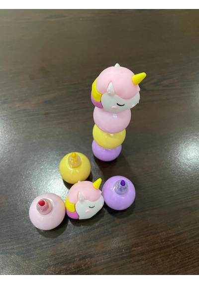 3 Renk Unıcorn Figürlü Mini Fosforlu Kalem Seti Pembe
