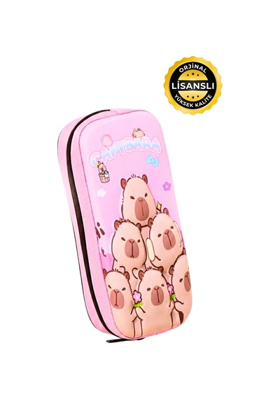 Capybara Orijinal Lisanslı Eva Ön Yüzeyli Kalem Kutusu Pembe