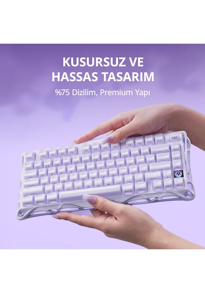 Gravastar Mercury K1 Rgb Kablosuz Mekanik Gaming Klavye, İngilizce Q, Lavender Purple