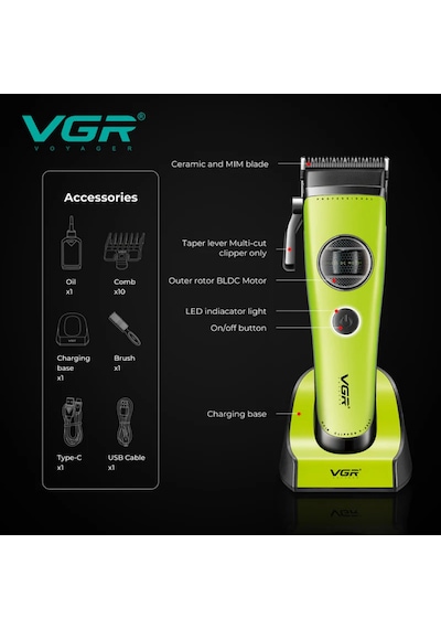 Vgr V-880c Profesyonel Bldc Motorlu Şarjlı Saç Kesme Makinesi - Seramik Bıçaklı, Standlı