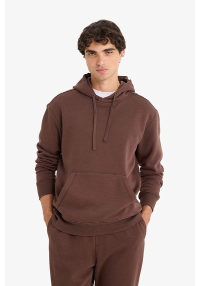 Defacto Regular Fit Kapüşonlu İçi Yumuşak Tüylü Kanguru Cepli Basic Düz Sweatshirt X8283az25aubn539 Kahve-bn539