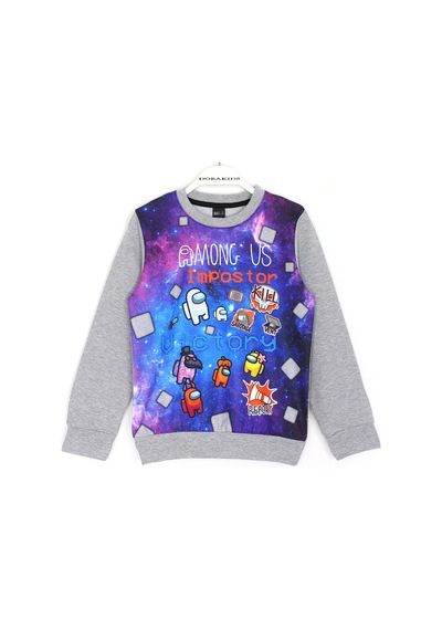 Erkek Çocuk Among Us Baskılı Sweatshirt 5 - 14 Yaş Gri