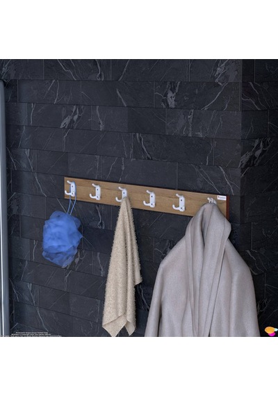 Modilayn Kedi Serisi 96,4x18 Cm 6' Lı Set 18 Kancalı Banyo Askısı Ekstra Düzen Ve Yer Tasarrufu Beyaz