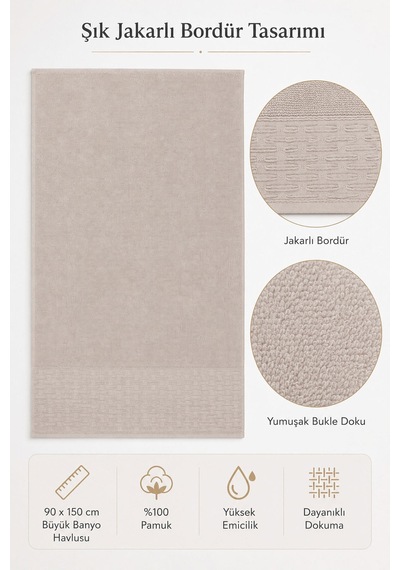 Banyo Havlusu %100 Pamuk 90x150 Cm Linea Collection 650 Gr Bej