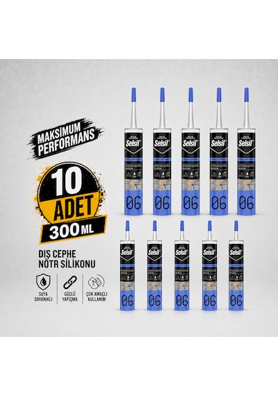Selsil Şeffaf Nötr Dış Cephe Silikonu 300 Ml Uv Dayanımlı Cam Pvc Beton Derz Dolgu Mastiği 10 Adet