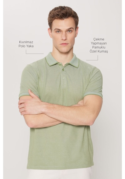 Ac&Co / Altınyıldız Classics 4A4820200047Ysls Düğmeli Polo Yaka Cepsiz Slim Fit Erkek Tişört Yeşil