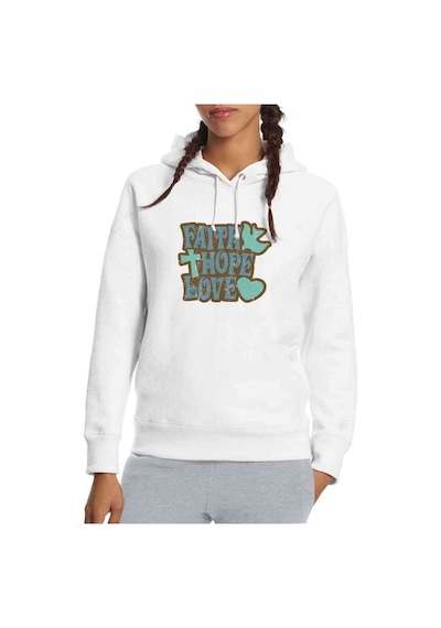 Love Hope Faith Baskılı Beyaz Kadın Kapşonlu Sweatshirt (534768069)