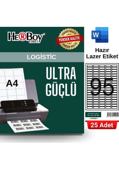 Herboy Hb-1095 30 X 12 Mm A4 Laser Etiket 25 Adet