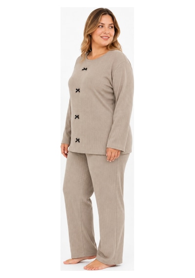 Sleeproom Büyük Beden Kadın Kaşkorse Mevsimlik Bej Pijama Takımı