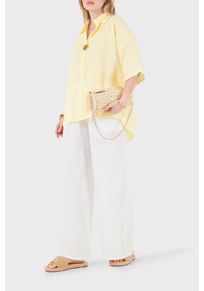 Via Dante Düğme Detaylı Klasik Yaka Keten Bluz Bayan Bluz 6617777 Sarı Sari
