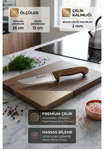 Sürmene Silver Serisi 6 Lı Mutfak Bıçak Seti Kahve Sap Yüzme Sıyırma Kasap Et Ekmek Sebze Bıçağı Hdx-107 Kahverengi