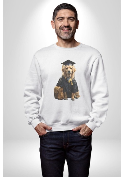 Okula Giden Öğrenci Golden Unisex Beyaz Baskılı Sweatshirt Beyaz