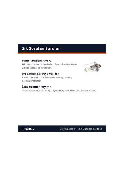Trobus Halojen Far Ampulü H3 55w 12v Dense Vision %20 Fazla Işık Sarı