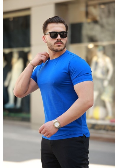 Erkek Bisiklet Yaka Basic Tişört Koyu Mavi