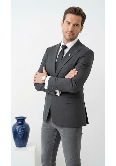 Plus Scorpion Erkek Blazer Ceket Twill Puntolu Kırlangıç Yaka 2 Düğmeli Çift Yırtmaçlı Slim Fit Füme Plus Scorpion Erkek Blazer Ceket Twill Puntolu Kırlangıç Yaka 2 Düğmeli Çift Yırtmaçlı Slim Fit Füme