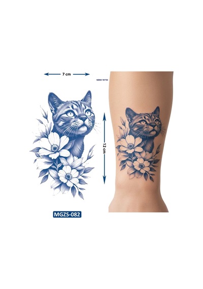 Çiçek Kedi Geçici Dövme Yarı Kalıcı Aylık Yapıştırma Dövme