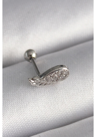 316l Çelik Gümüş Renk Zirkon Taşlı Kanat Tragus Piercing 5886 Çok Renkli