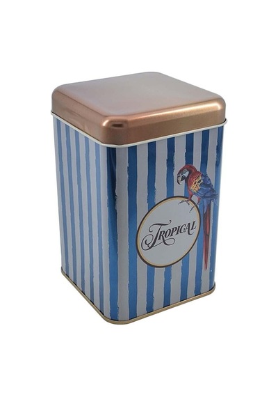 Safari Parrot Desenli Kare Metal Saklama Kabı 10.5 x 10.5 x 16 CM 1.7 L Çok Renkli